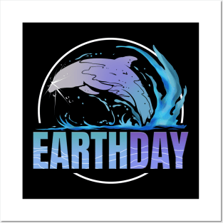 Logo Jumping Dolphin In The Waves For Earth Day Posters and Art